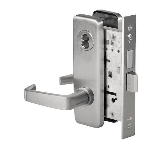 Best Grade 1 Intruder Mortise Lock, J Escutcheon, SFIC Housing Less Core, Satin Chrome, Field Reversible 45H7IND15J626